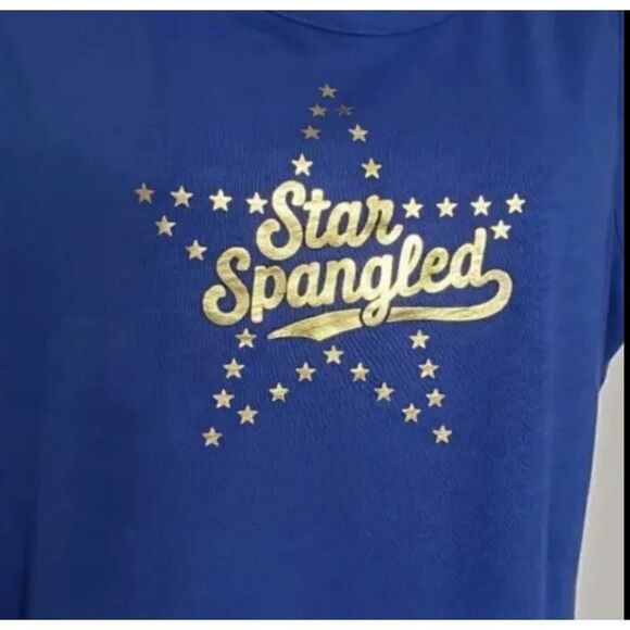 Lane Bryant Blue Tank Top Plus Size 18-20 Sleeveless Peplum STAR SPANGLED Cotton - Picture 2 of 9